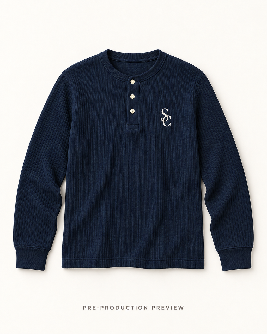 Generated pre-production flat lay preview of Southerly Long-Sleeve Henley 077.