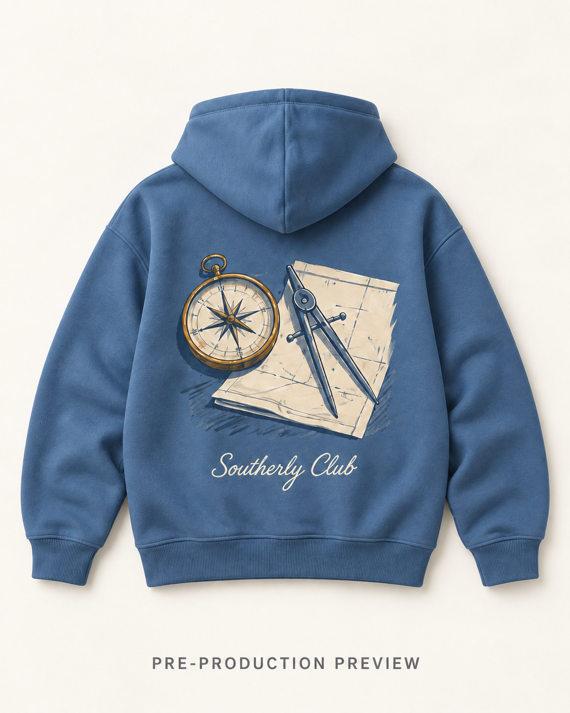 Generated pre-production flat lay preview of Navigation Desk Graphic Hoodie 080.