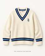 Generated pre-production flat lay preview of Southerly Cricket V-Neck Knit 081.