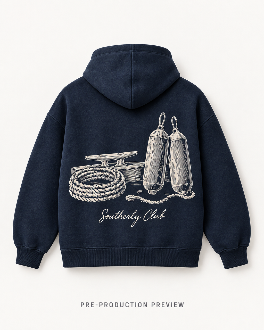 Generated pre-production back preview of Mooring Study Graphic Hoodie 085.