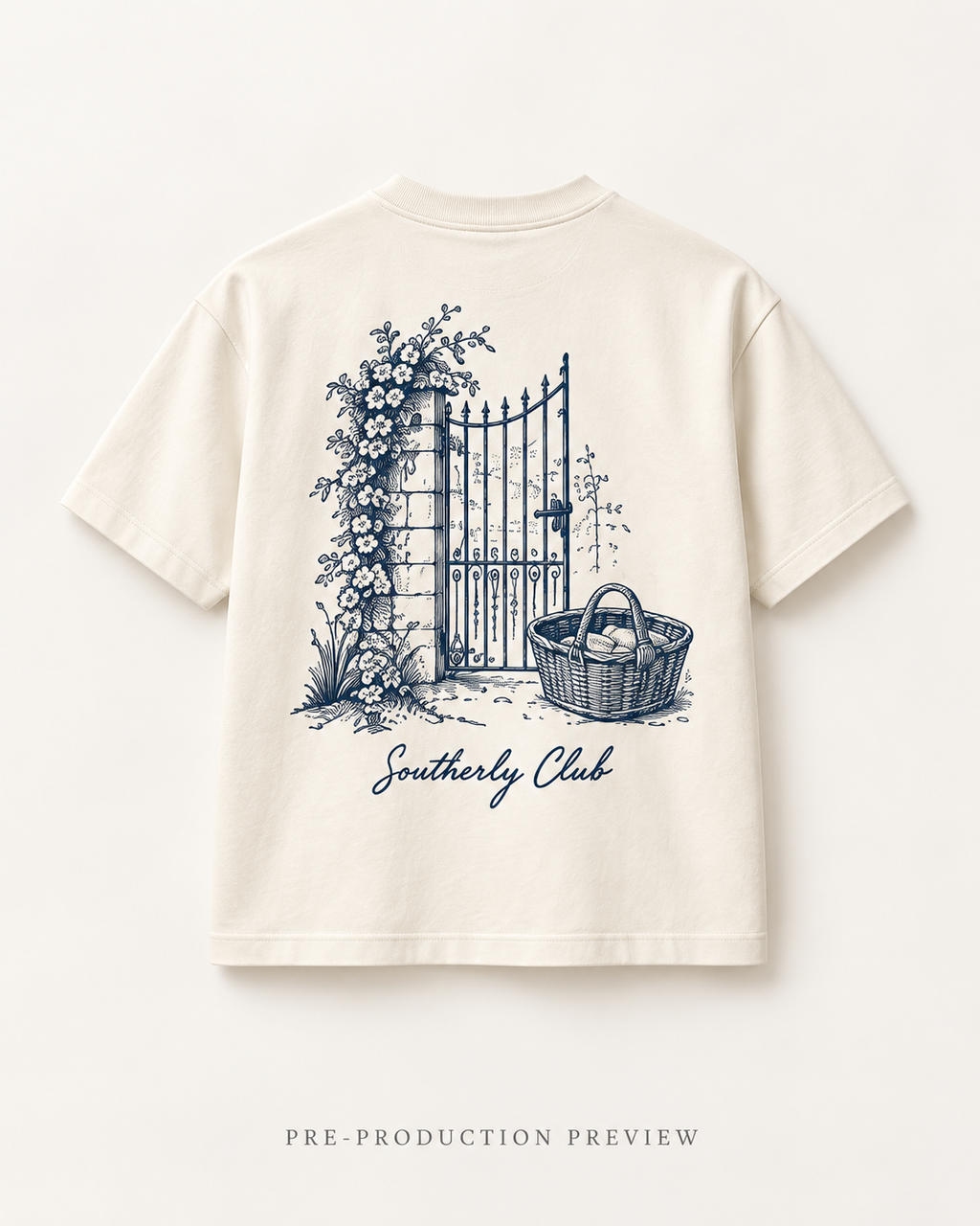 Generated pre-production back preview of Courtyard Gate Graphic Tee 089.