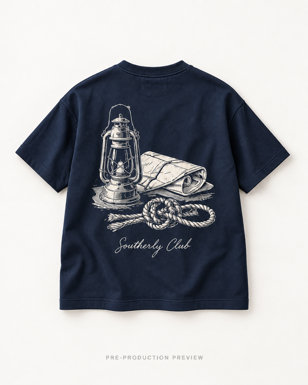 Generated pre-production flat lay preview of Deck Lantern Graphic Tee 093.