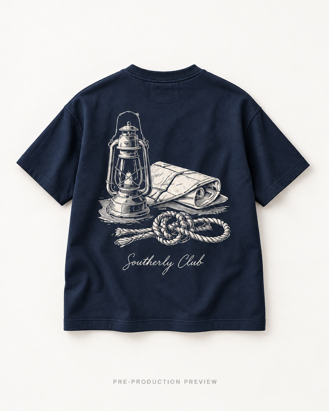 Generated pre-production flat lay preview of Deck Lantern Graphic Tee 093.
