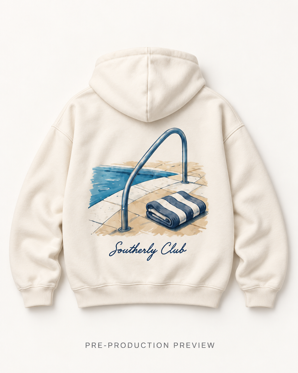 Generated pre-production flat lay preview of Pool Rail Graphic Hoodie 100.