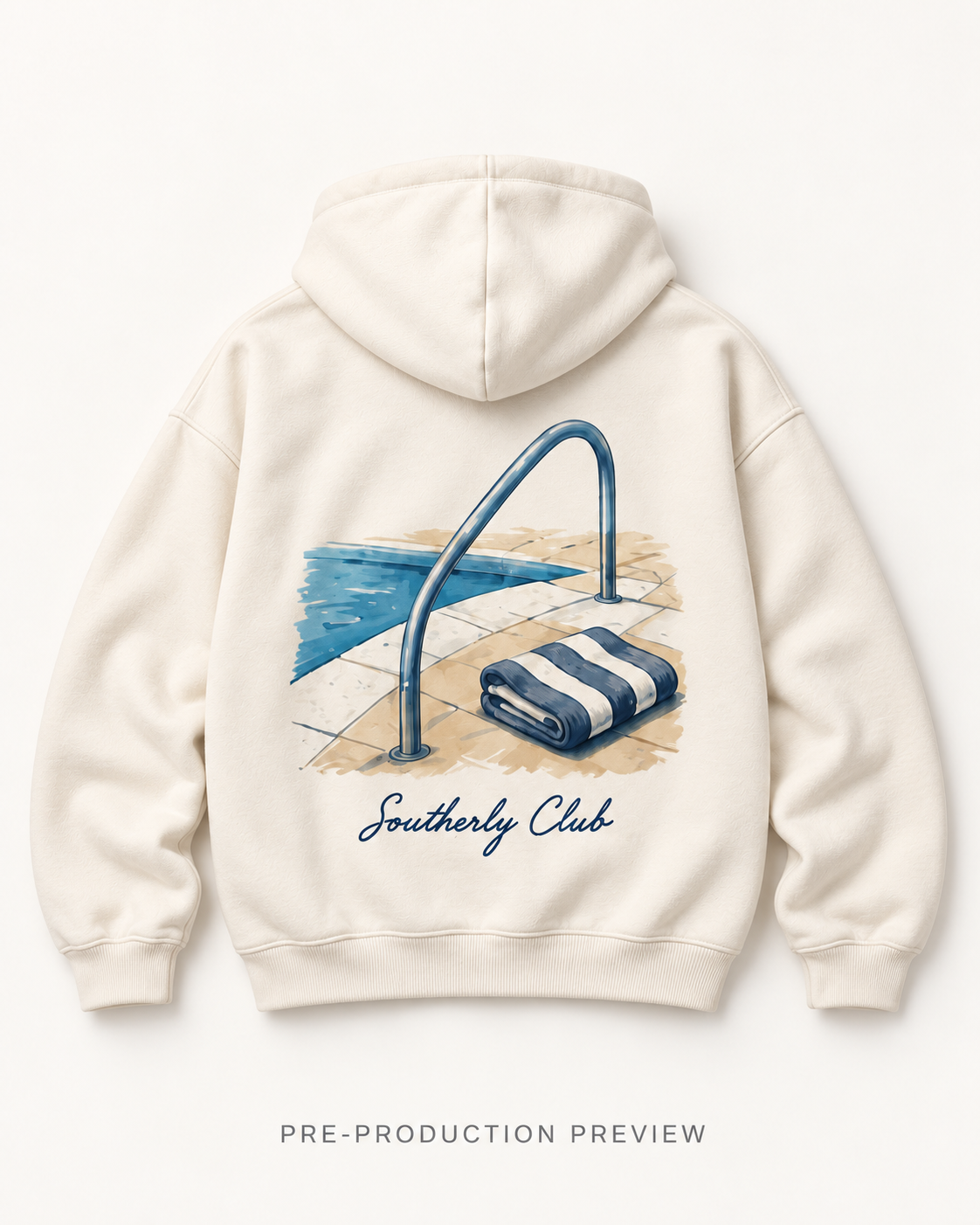 Generated pre-production flat lay preview of Pool Rail Graphic Hoodie 100.