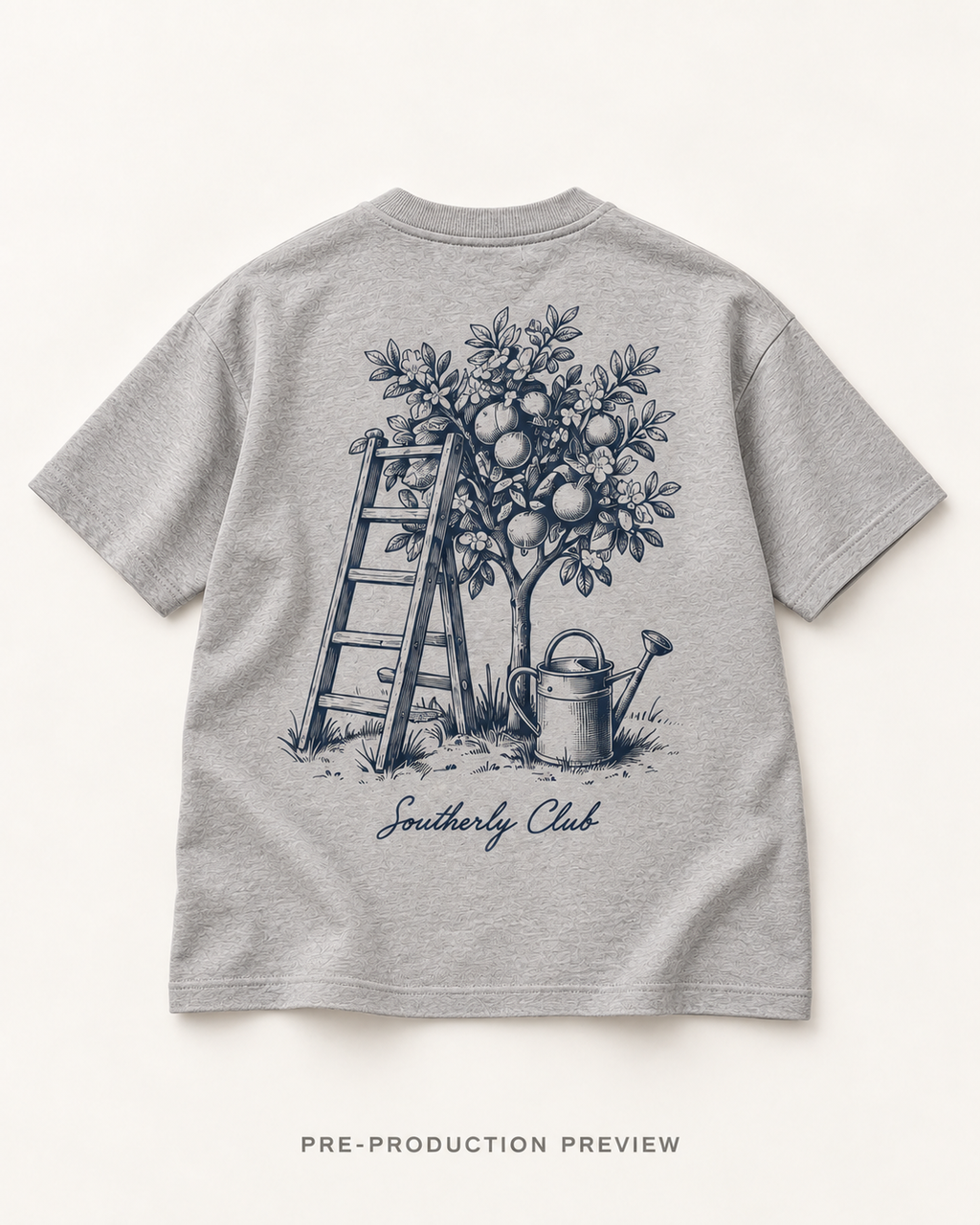 Generated pre-production flat lay preview of Garden Ladder Graphic Tee 102.