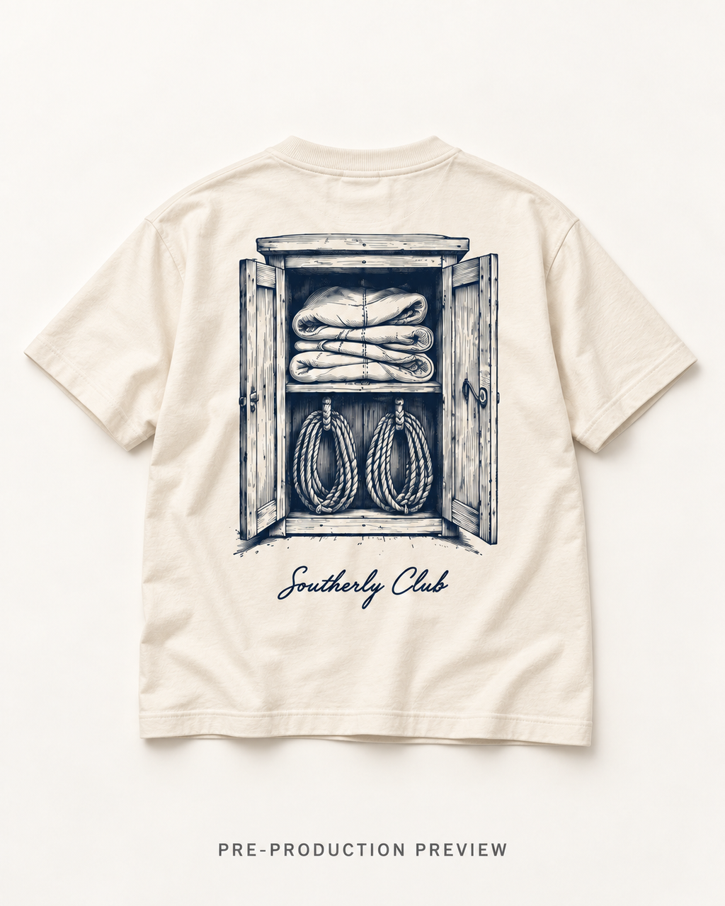 Generated pre-production flat lay preview of Sailing Locker Graphic Tee 105.