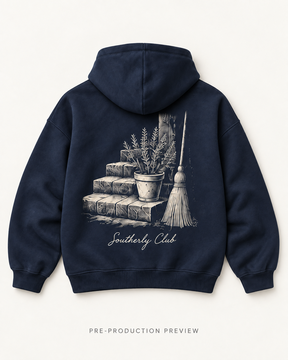 Generated pre-production flat lay preview of Afternoon Steps Graphic Hoodie 106.