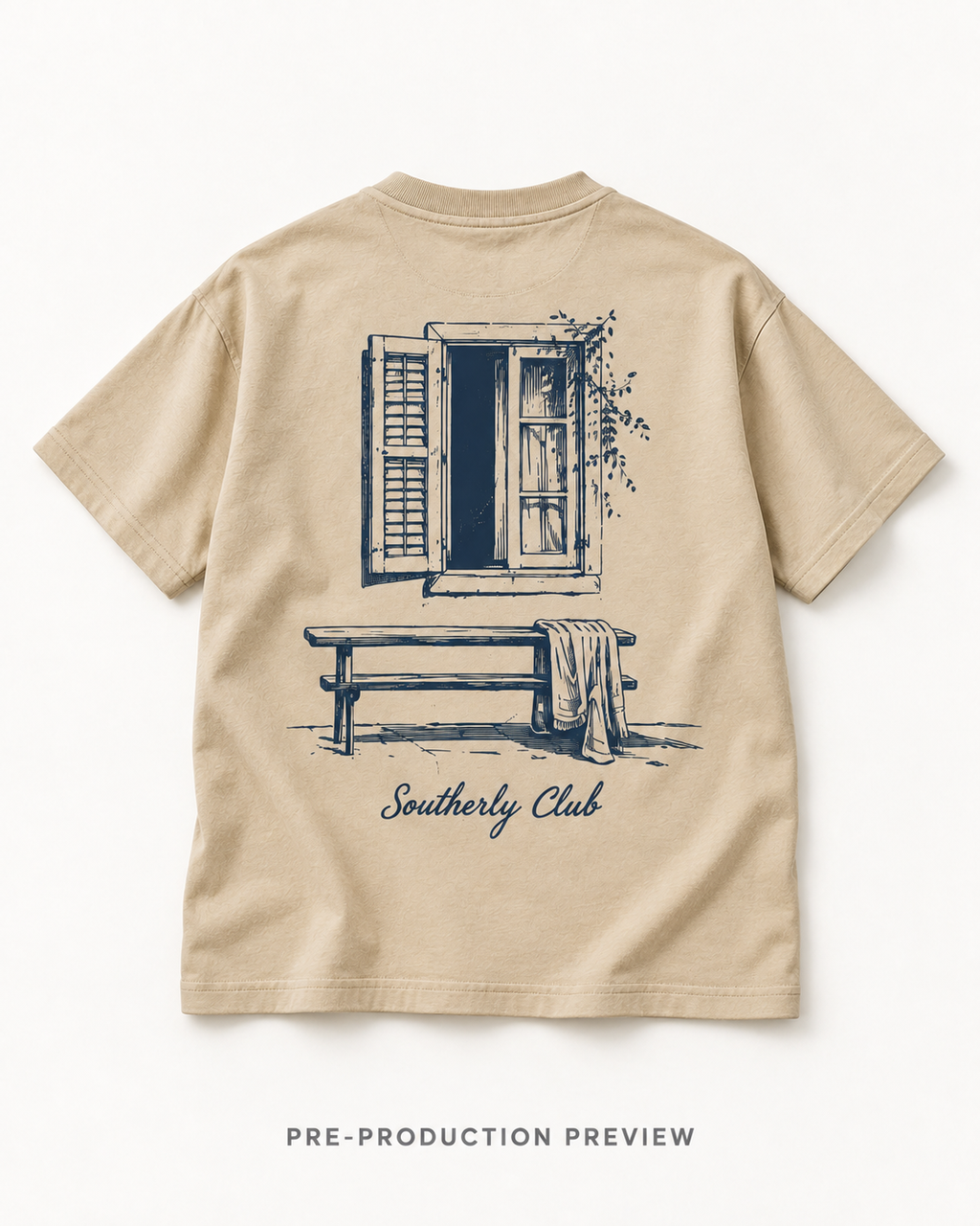Generated pre-production flat lay preview of Window Seat Graphic Tee 111.