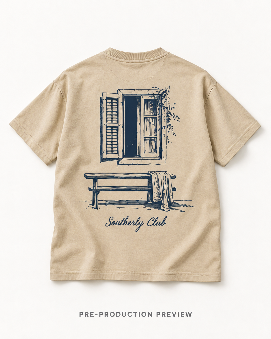 Generated pre-production flat lay preview of Window Seat Graphic Tee 111.