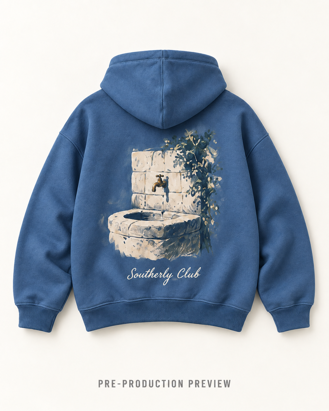 Generated pre-production flat lay preview of Quiet Basin Graphic Hoodie 112.