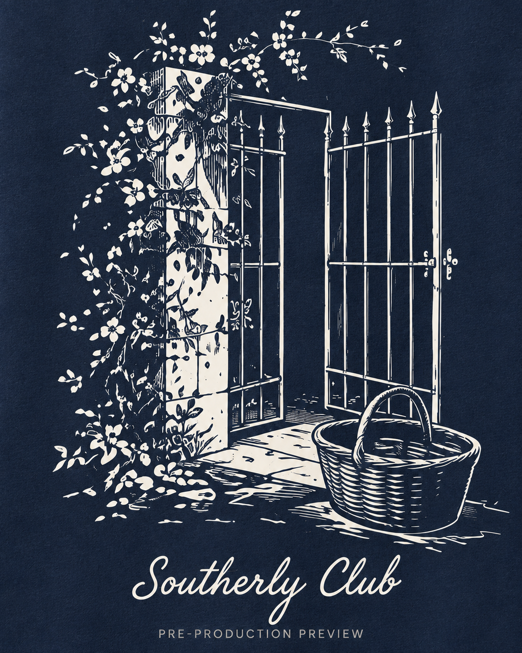 Generated pre-production artwork detail preview of Courtyard Gate Graphic Tee 117.