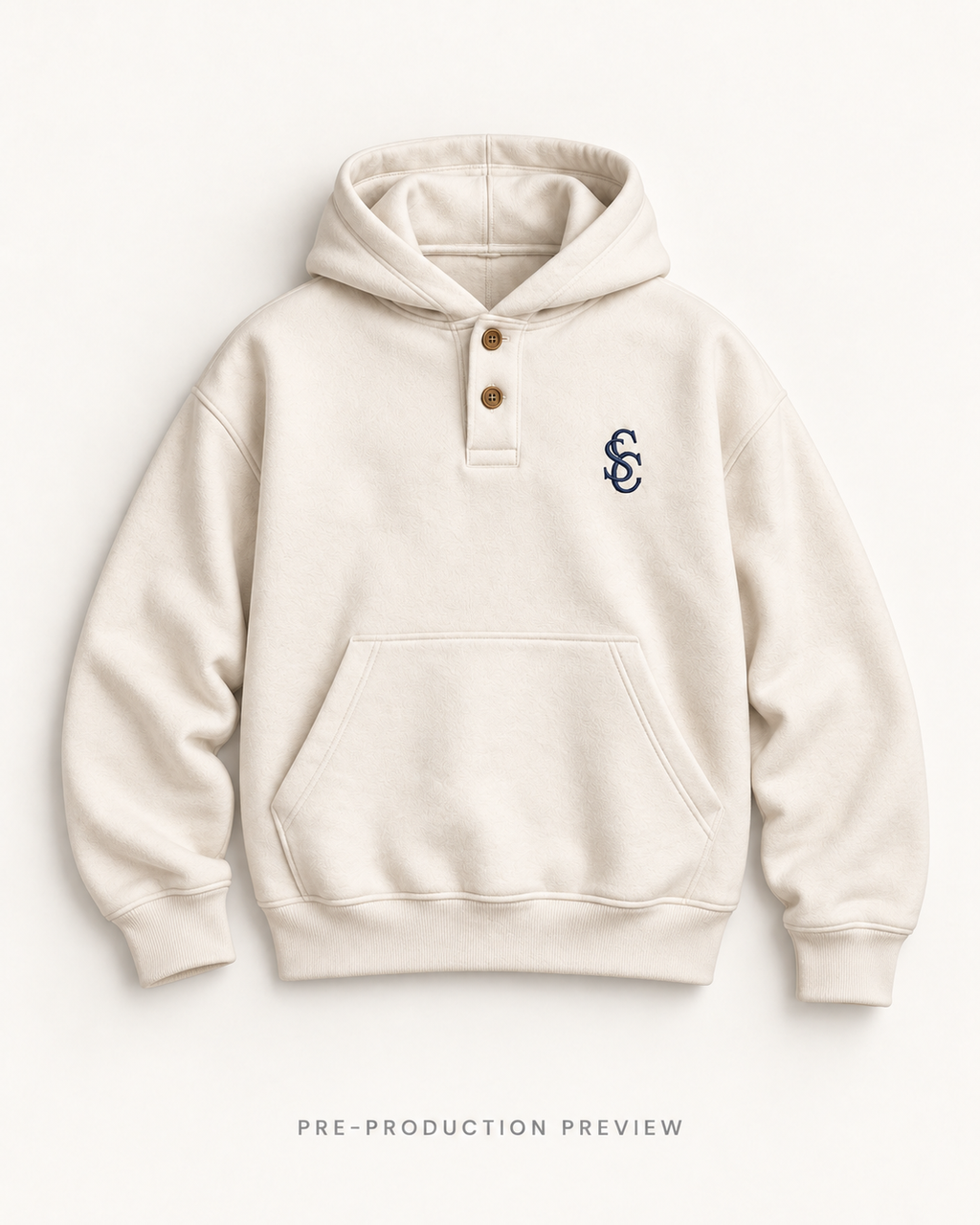 Generated pre-production flat lay preview of Southerly Collared Hoodie 124.