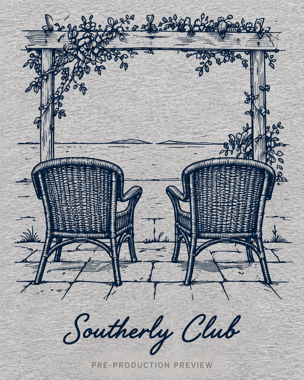 Generated pre-production artwork detail preview of Veranda Chairs Graphic Tee 126.