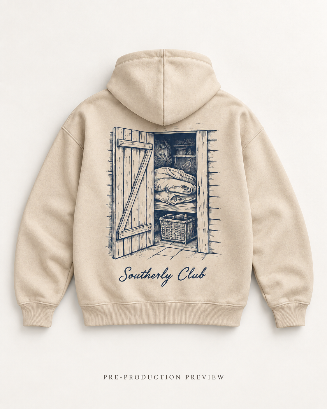 Generated pre-production flat lay preview of Boat Shed Graphic Hoodie 127.