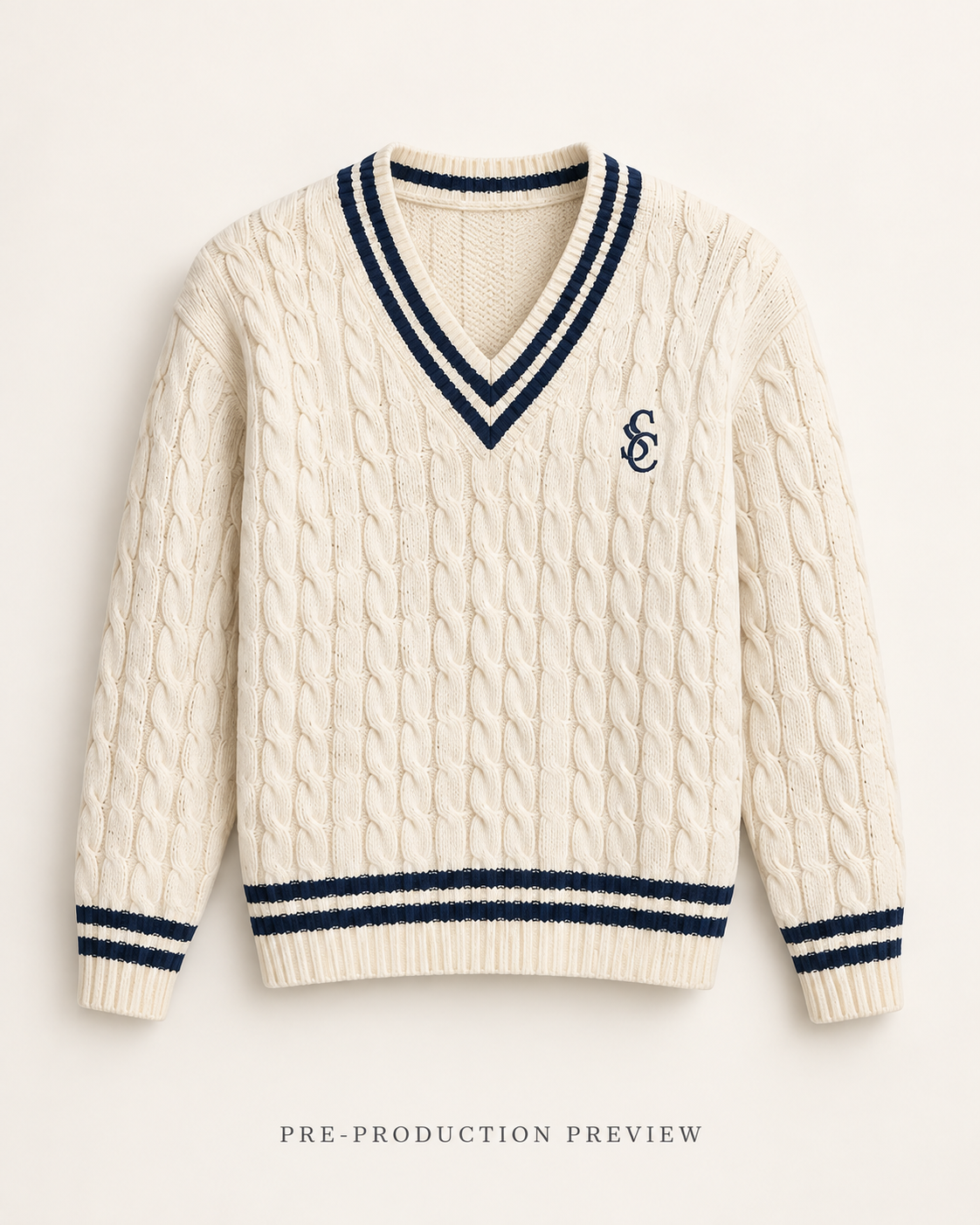 Generated pre-production front preview of Southerly Cable V-Neck Knit 128.