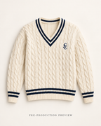 Generated pre-production flat lay preview of Southerly Cable V-Neck Knit 128.