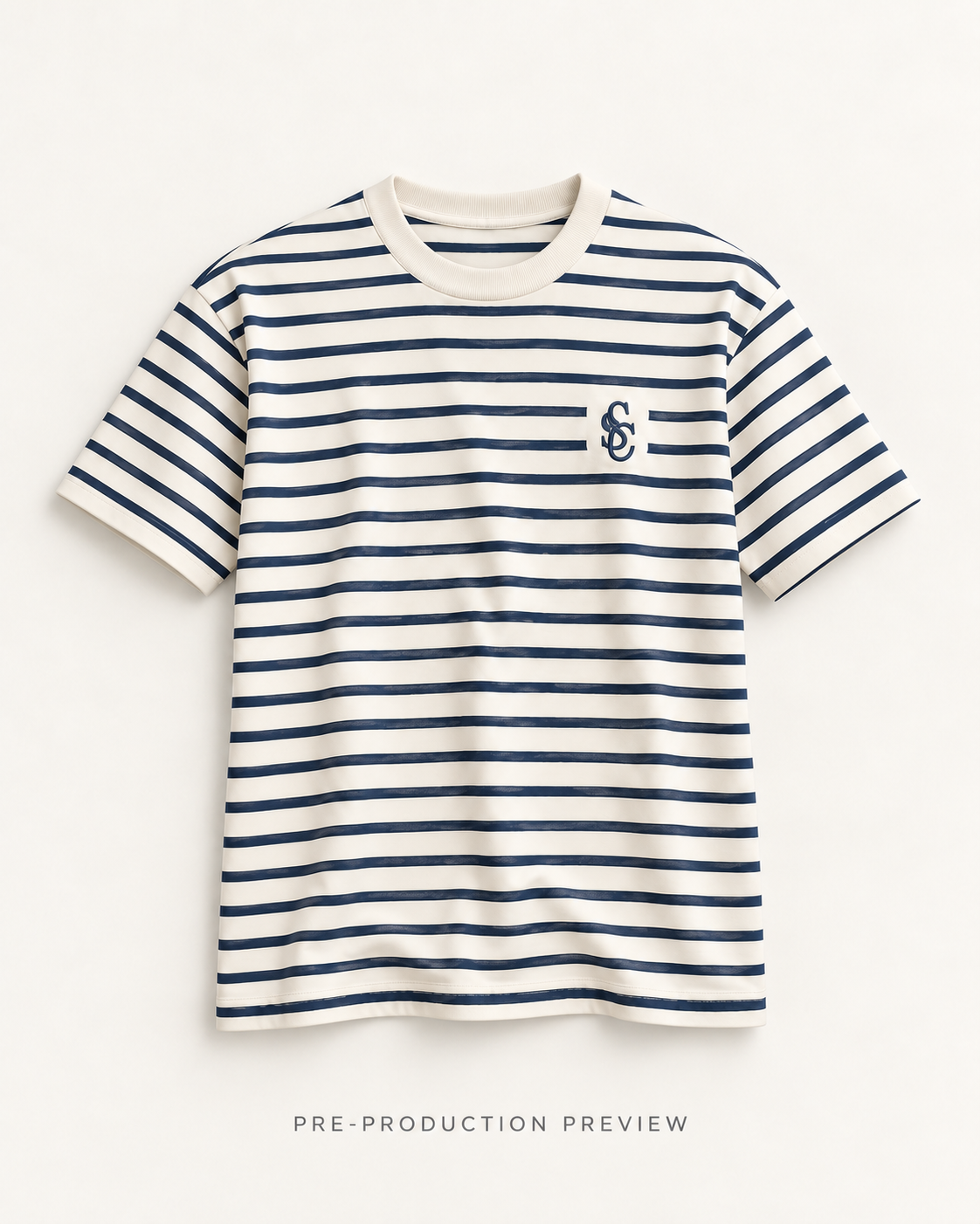 Generated pre-production flat lay preview of Southerly Stripe Tee 129.