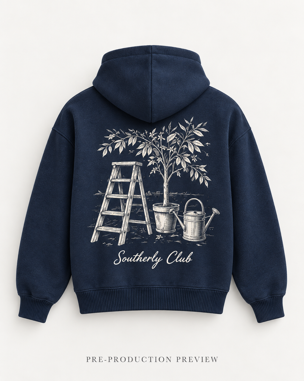 Generated pre-production back preview of Garden Ladder Graphic Hoodie 130.