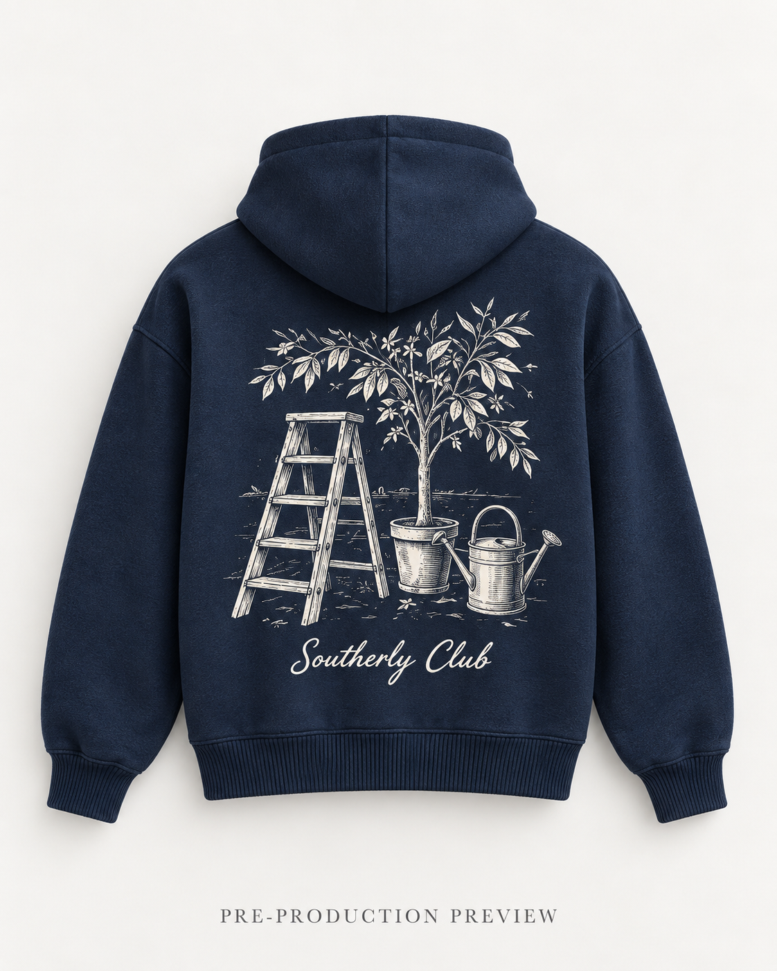 Generated pre-production back preview of Garden Ladder Graphic Hoodie 130.