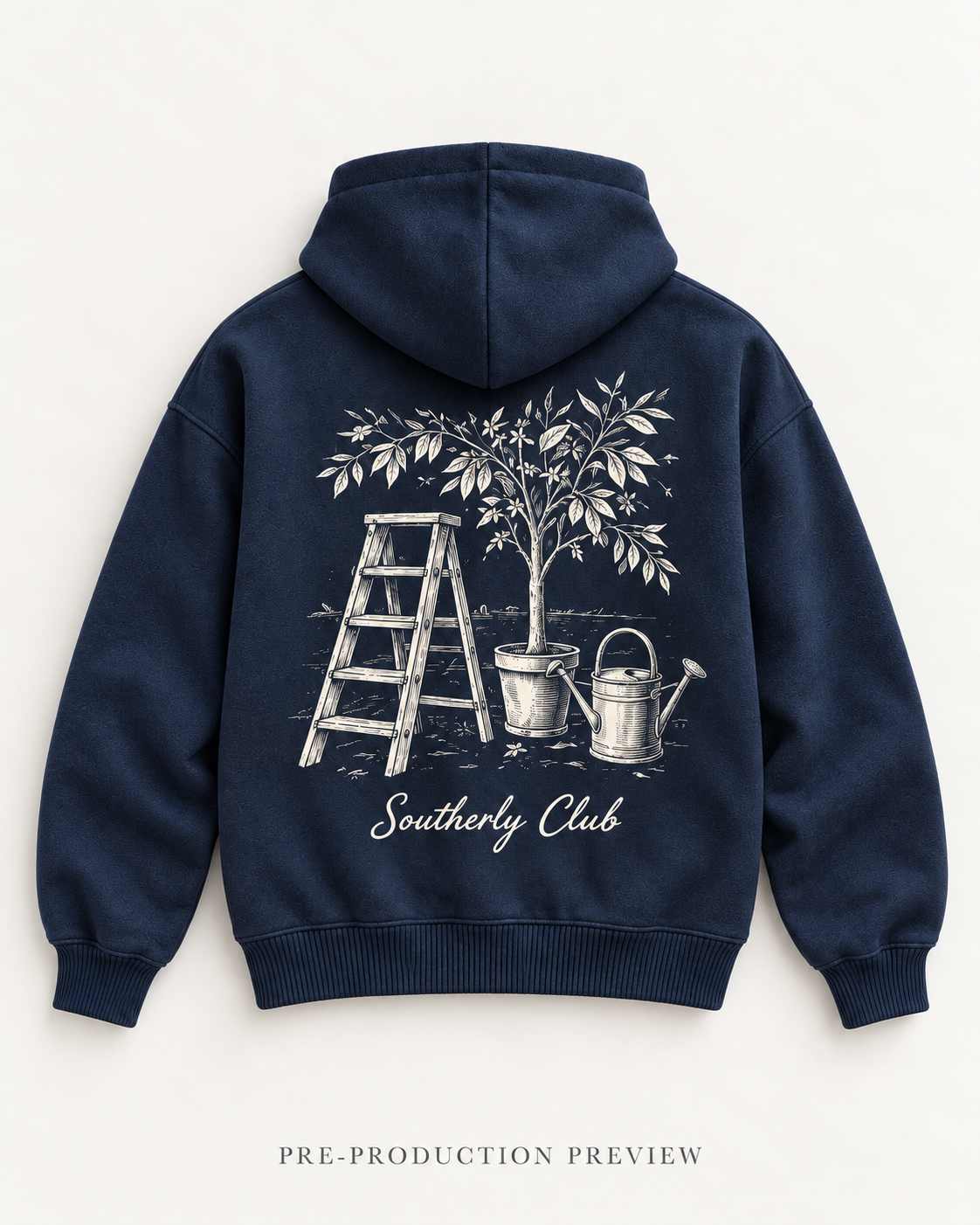 Generated pre-production flat lay preview of Garden Ladder Graphic Hoodie 130.