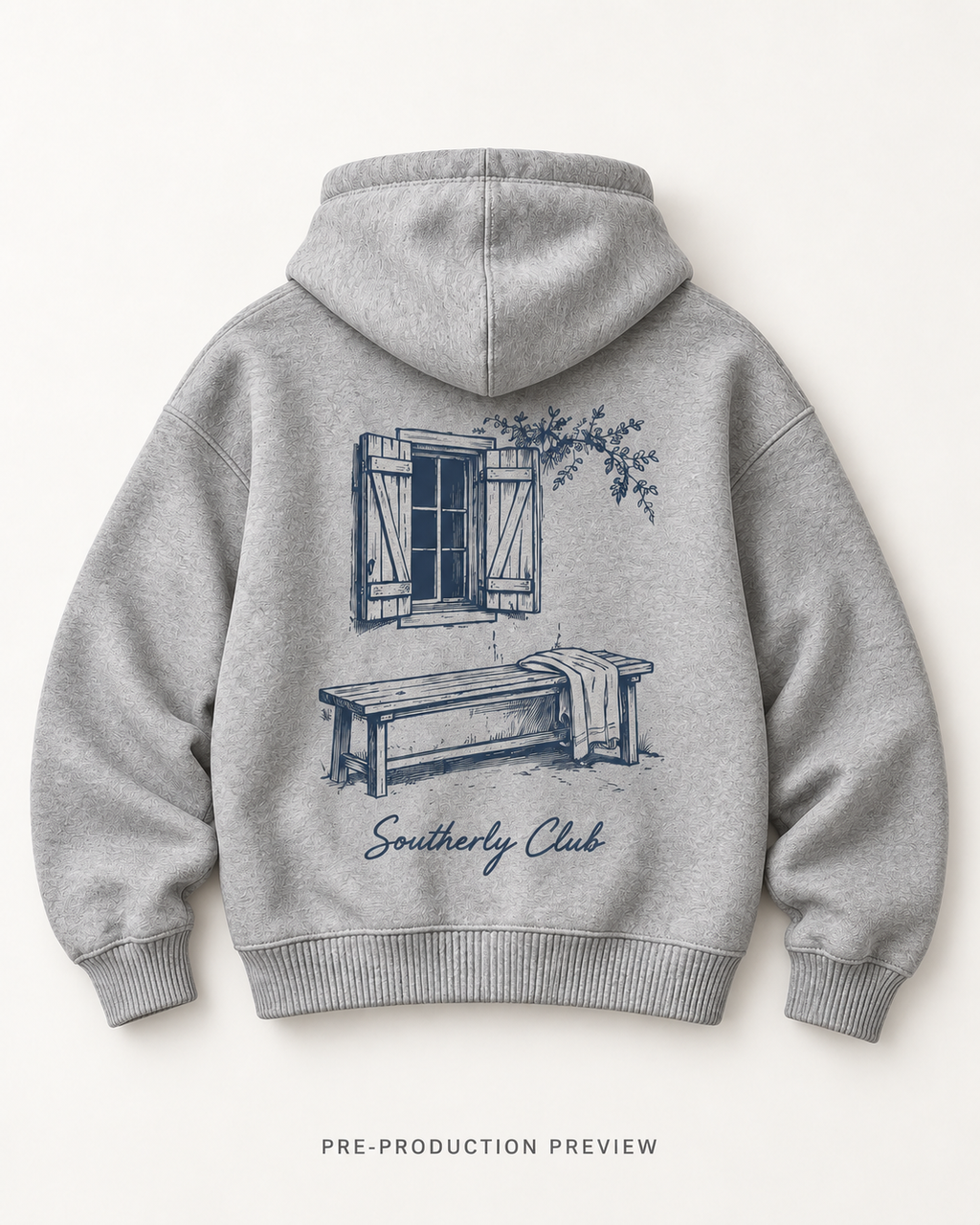 Generated pre-production flat lay preview of Window Seat Graphic Hoodie 139.
