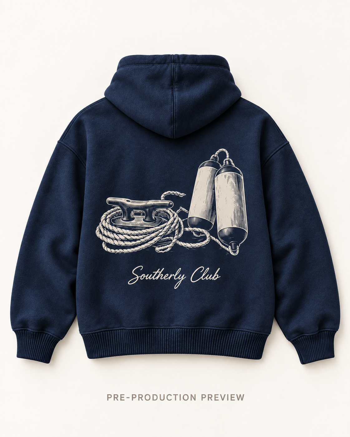 Generated pre-production flat lay preview of Mooring Study Graphic Hoodie 141.