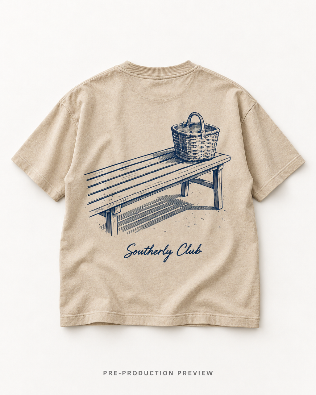 Generated pre-production flat lay preview of Jetty Bench Graphic Tee 143.