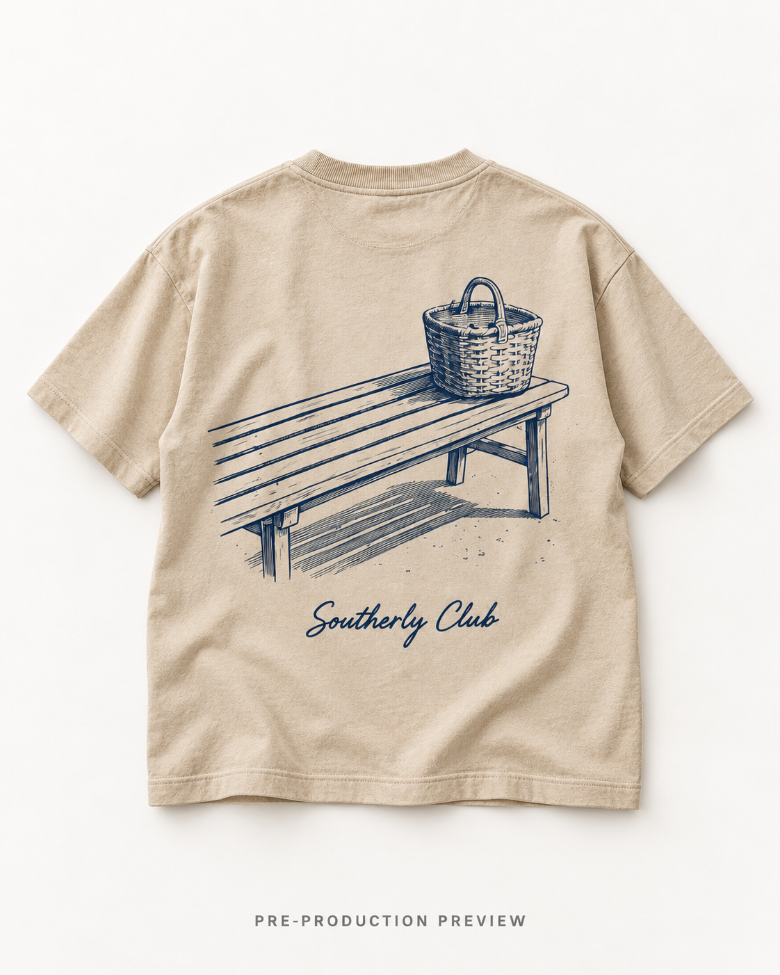 Generated pre-production flat lay preview of Jetty Bench Graphic Tee 143.