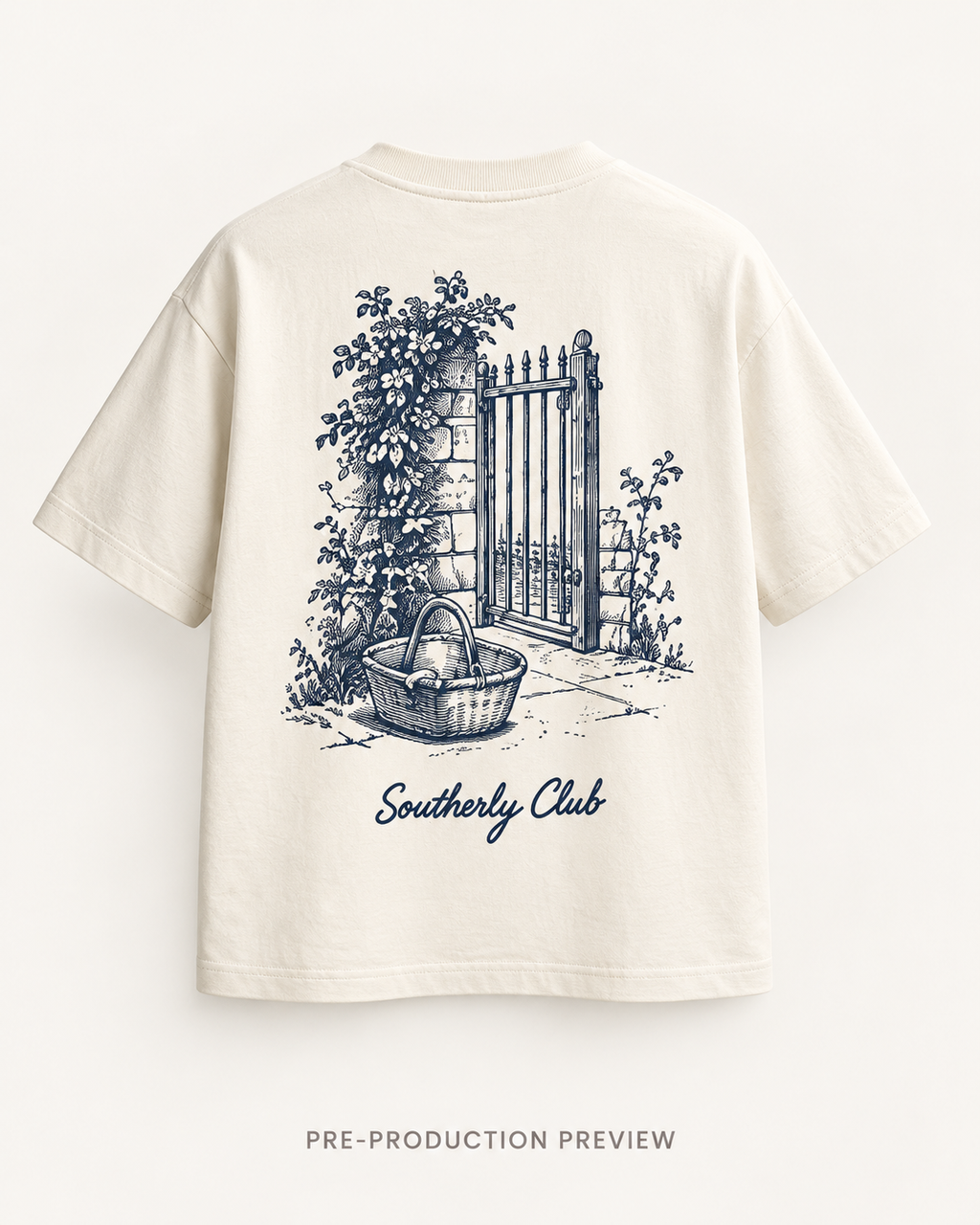 Generated pre-production back preview of Courtyard Gate Graphic Tee 145.