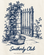 Generated pre-production artwork detail preview of Courtyard Gate Graphic Tee 145.