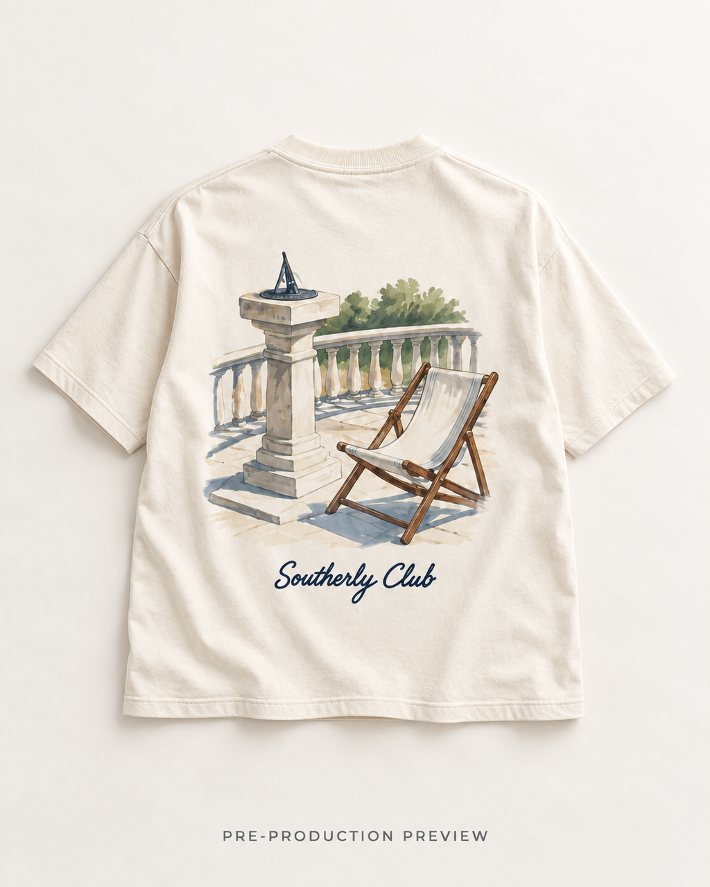 Generated pre-production flat lay preview of Sundial Study Graphic Tee 148.