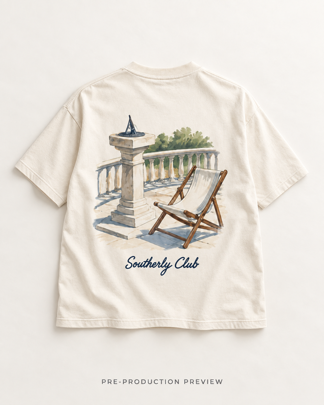 Generated pre-production flat lay preview of Sundial Study Graphic Tee 148.