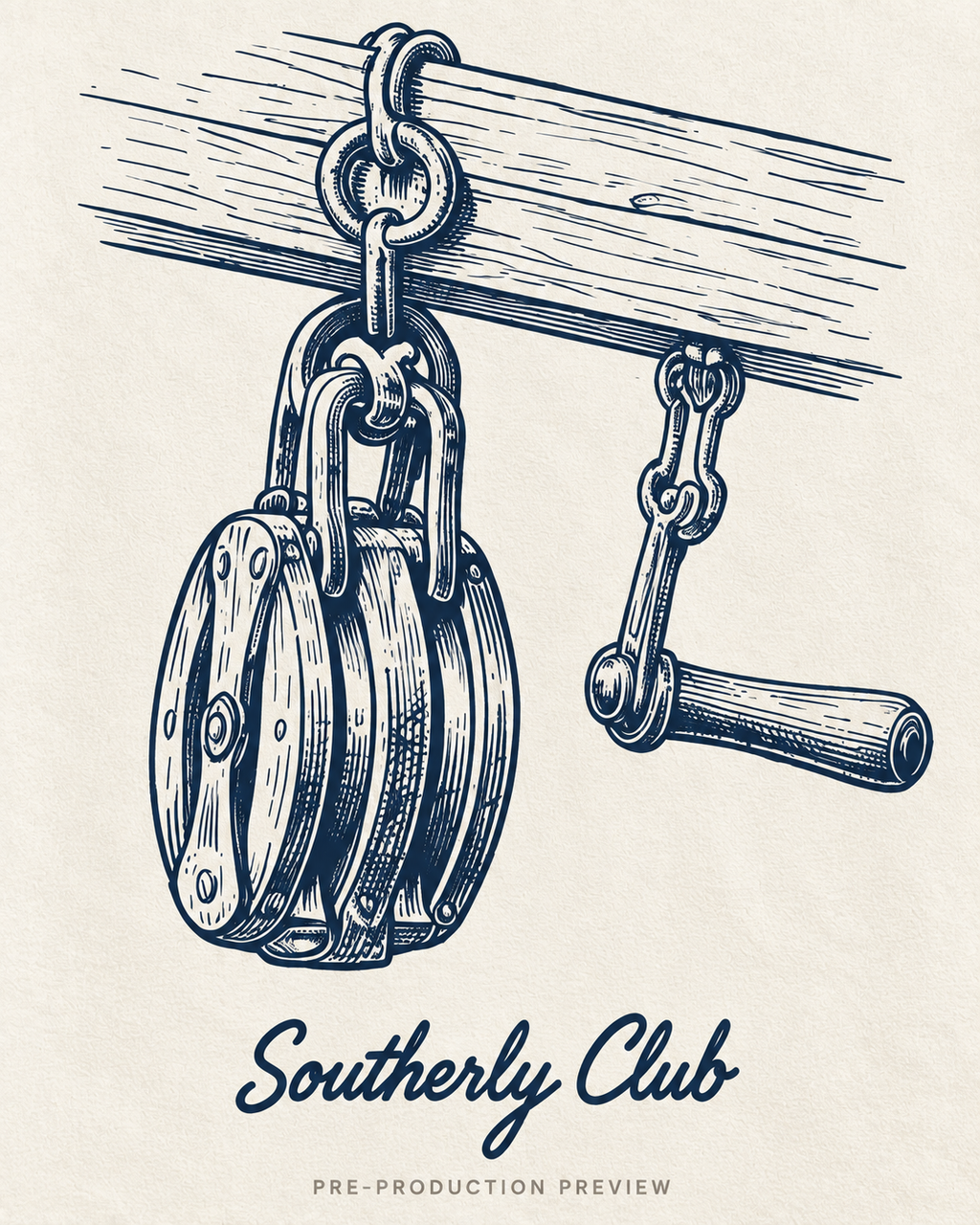 Generated pre-production artwork detail preview of Rope Pulley Graphic Tee 153.