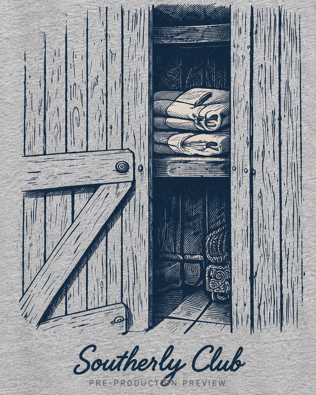 Generated pre-production artwork detail preview of Boat Shed Graphic Tee 155.