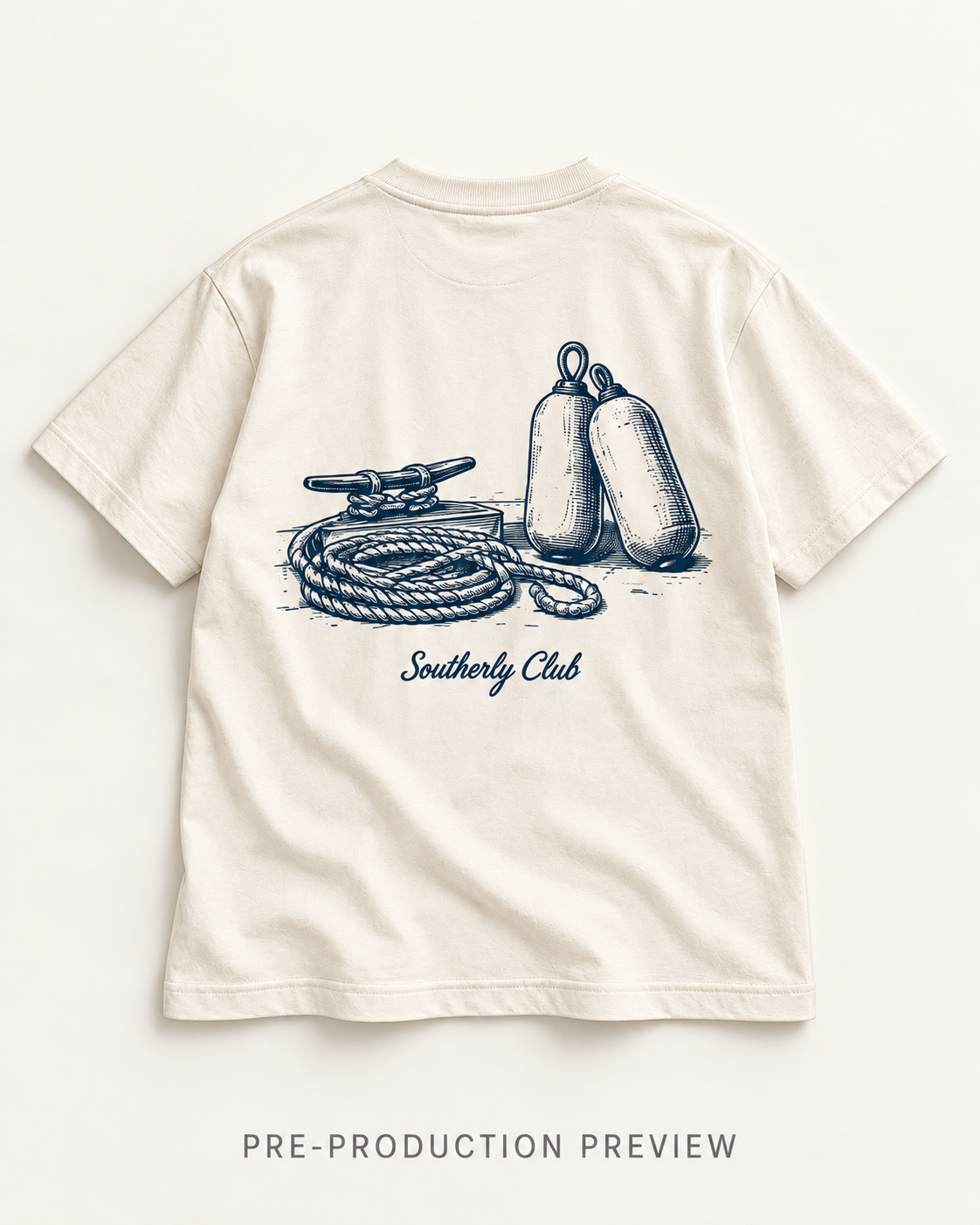 Generated pre-production flat lay preview of Mooring Study Graphic Tee 169.