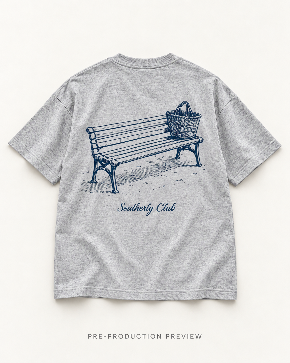 Generated pre-production flat lay preview of Jetty Bench Graphic Tee 171.