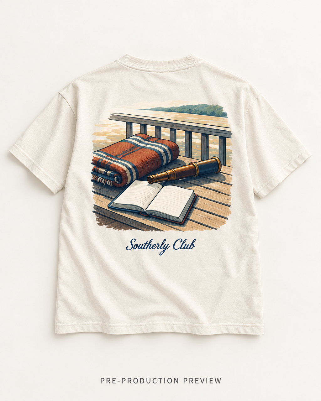Generated pre-production flat lay preview of Mountain Reading Graphic Tee 180.