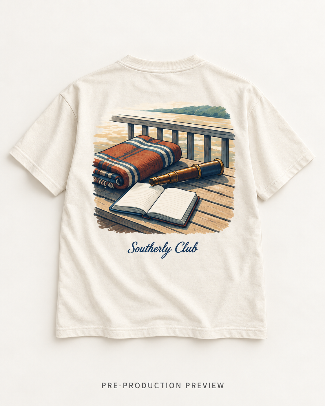 Generated pre-production flat lay preview of Mountain Reading Graphic Tee 180.