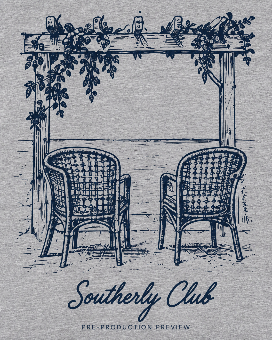 Generated pre-production artwork detail preview of Veranda Chairs Graphic Tee 182.