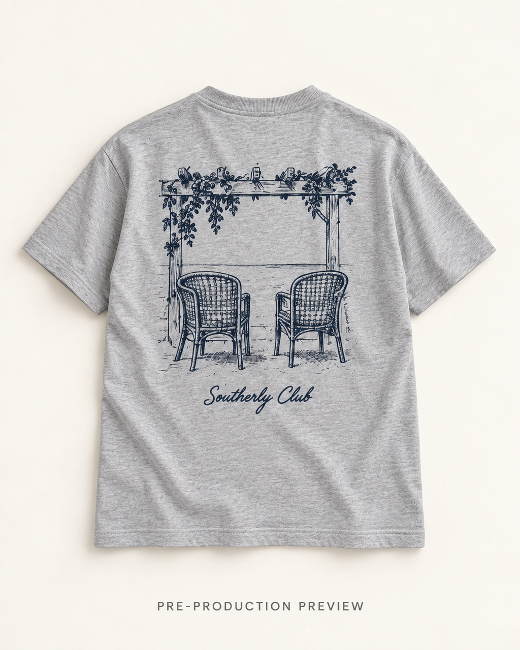 Generated pre-production flat lay preview of Veranda Chairs Graphic Tee 182.