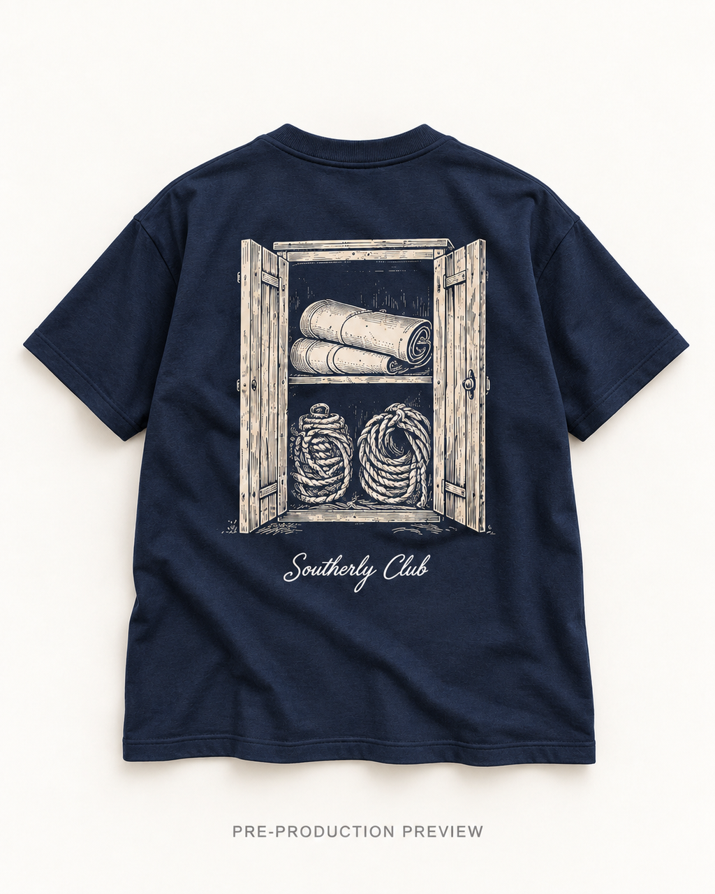 Generated pre-production flat lay preview of Sailing Locker Graphic Tee 189.