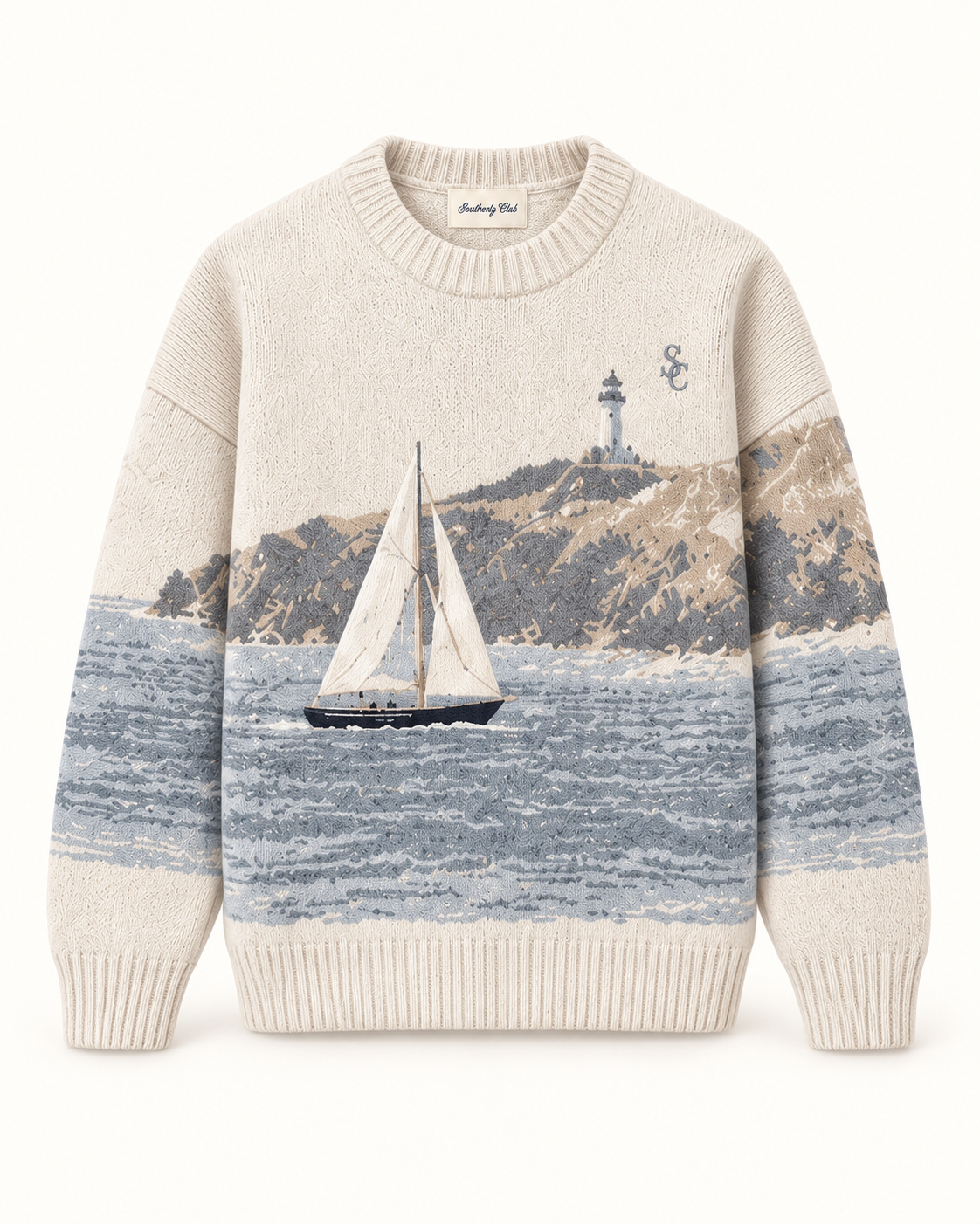 Southerly Club Sailing panorama knit, front design preview