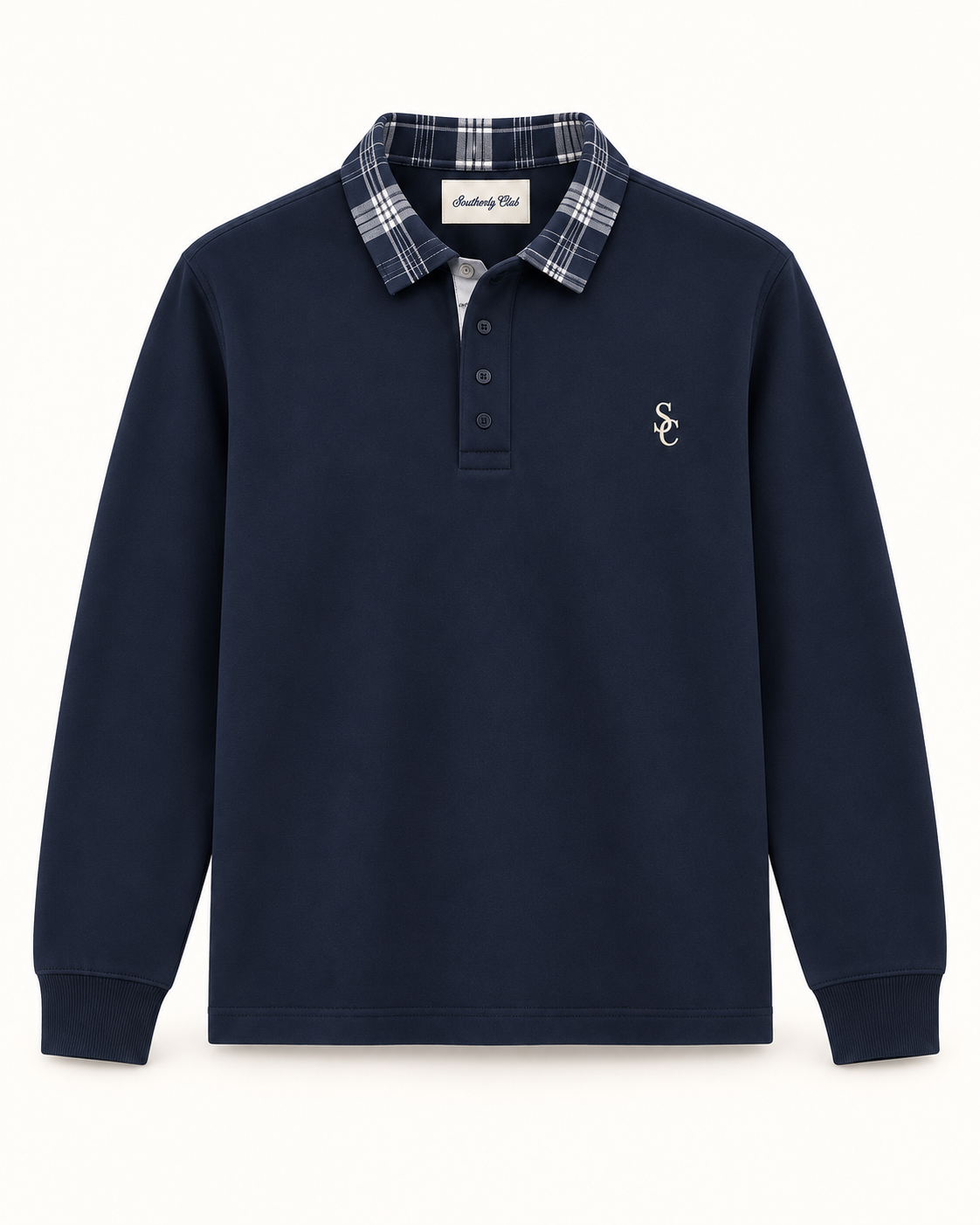 Southerly Club Check-collar long sleeve polo, front design preview