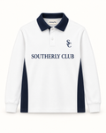 Southerly Club Panel long sleeve polo, front design preview