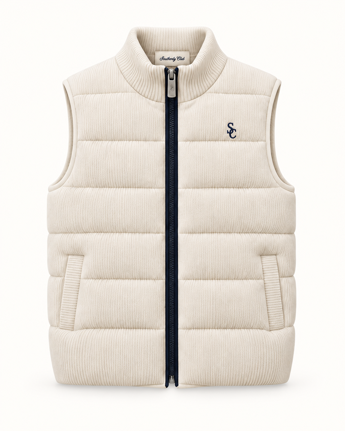 Southerly Club Cream quilted vest, front design preview