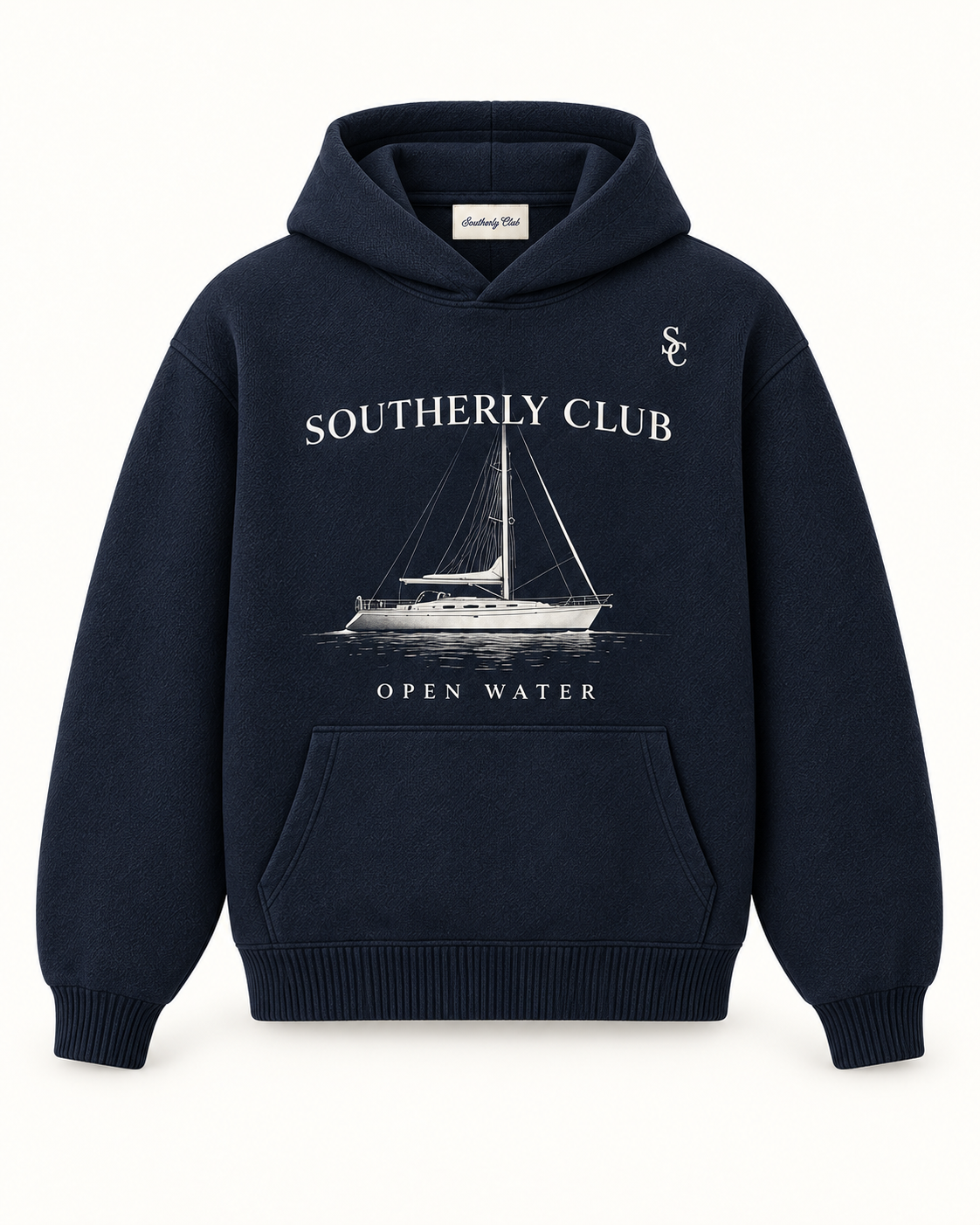 Southerly Club Yacht graphic hoodie, front design preview