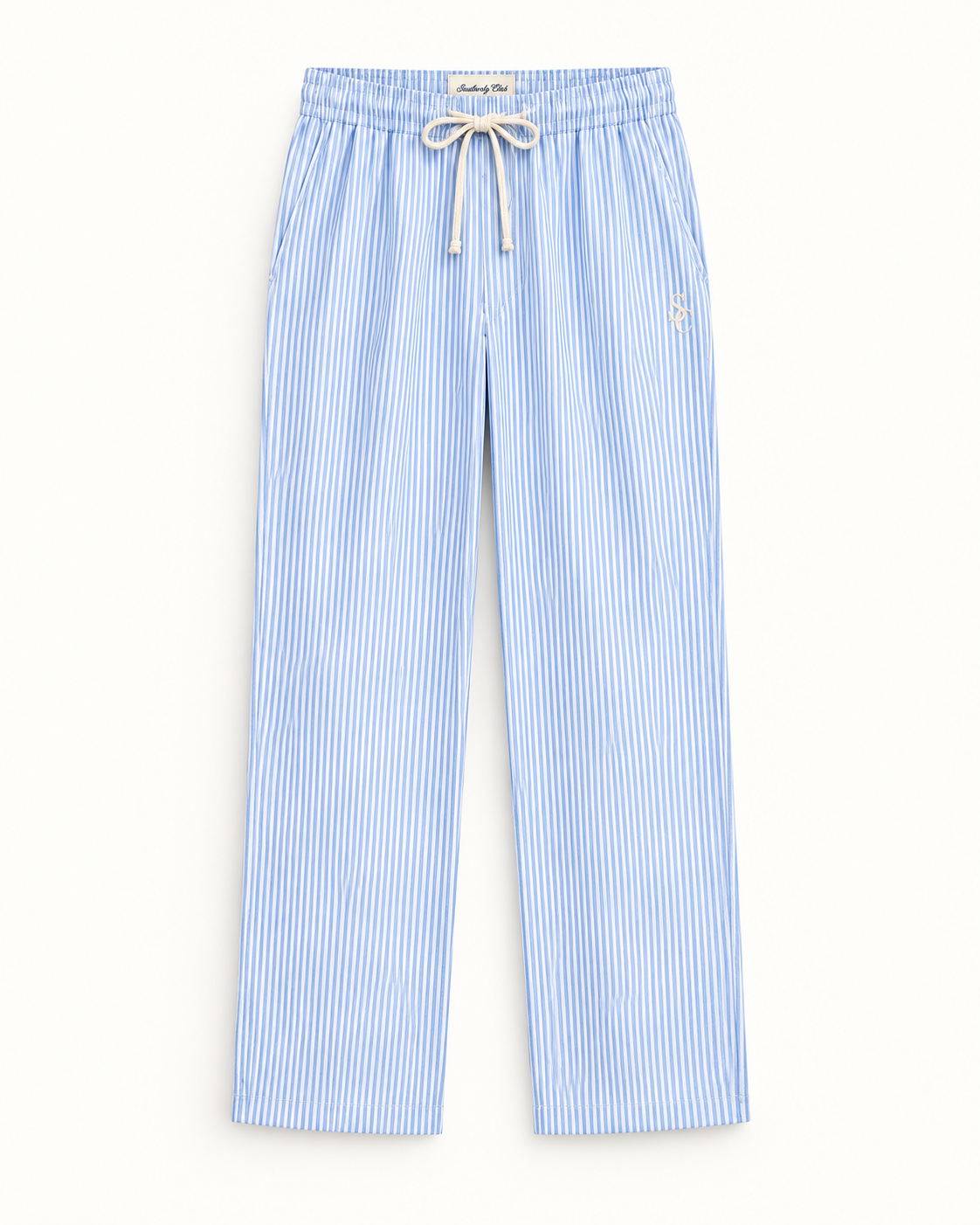 Southerly Club Blue stripe drawcord trousers, front design preview