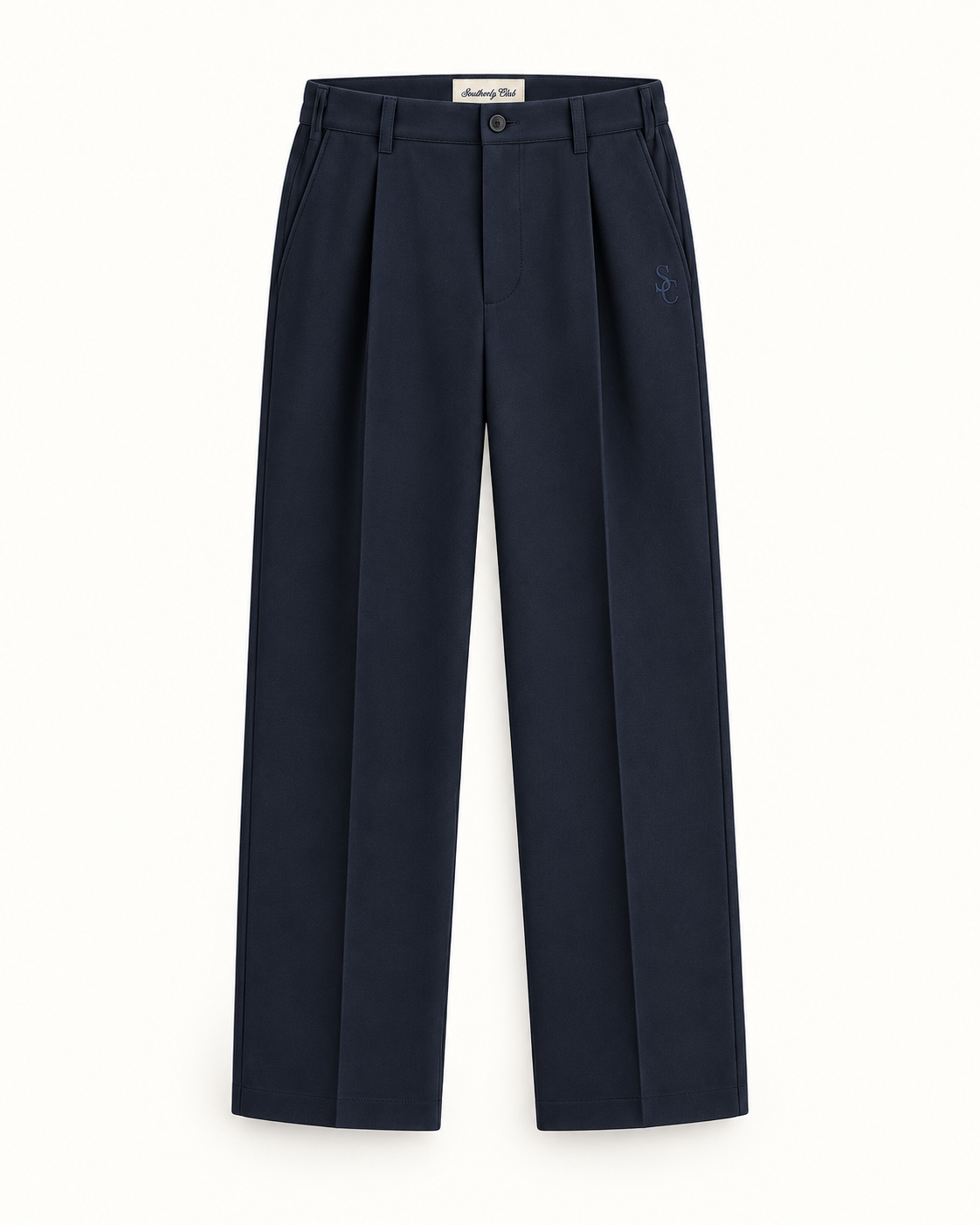 Southerly Club Navy pleated trousers, front design preview