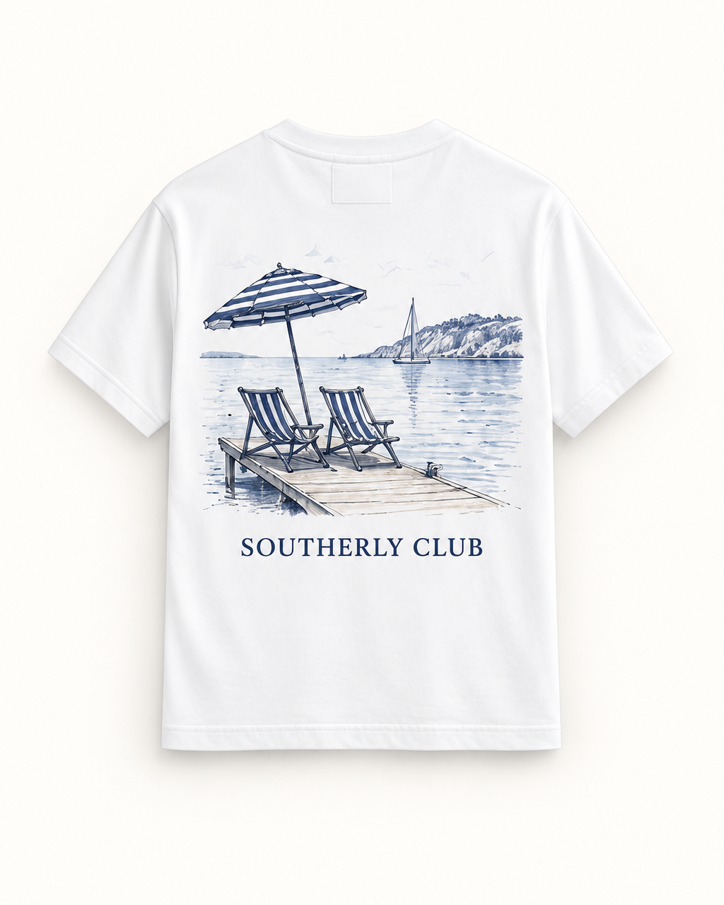 Southerly Club Jetty afternoon graphic tee, back design preview